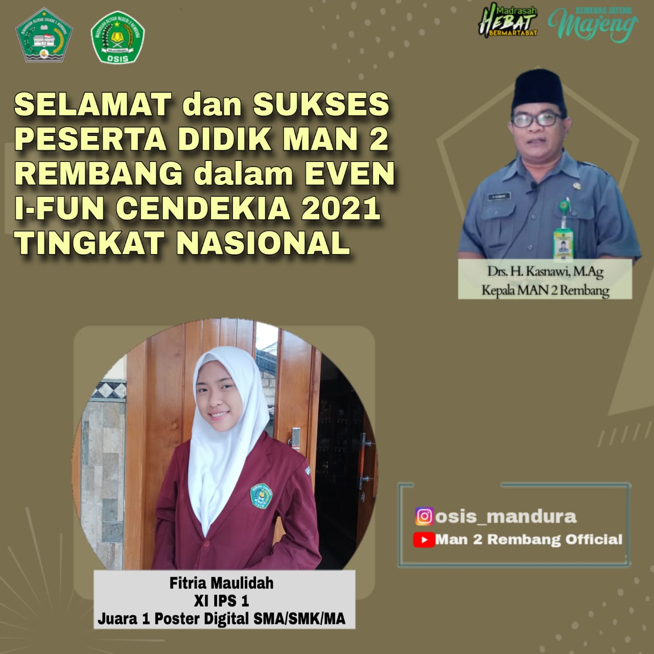 Fitria Siswi Man 2 Rembang Sabet Juara 1 Lomba Poster Man Ic Serpong Kantor Wilayah 5660