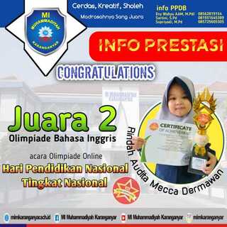 Siswa MIM Karanganyar Meraih Juara 2 Dalam Acara Olimpiade Online Hari Pendidikan Nasional Tingkat Nasional Tahun 2021