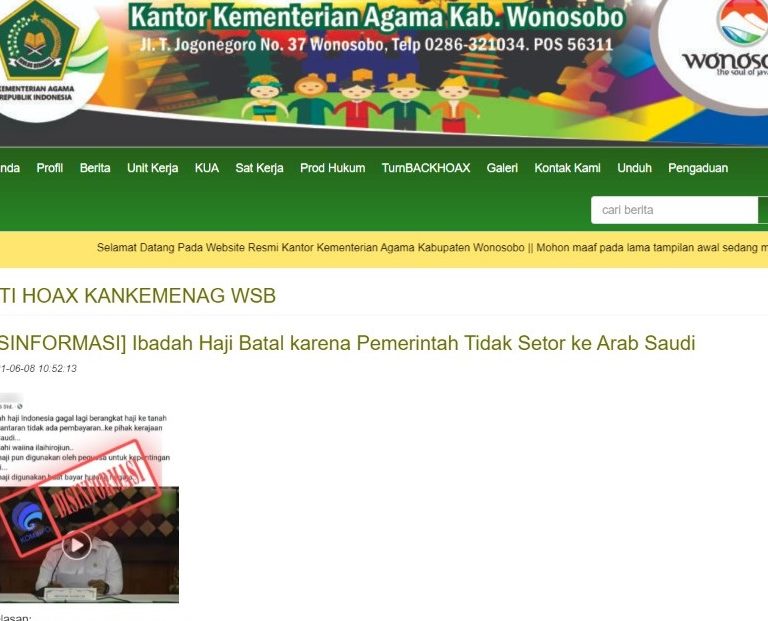 Pemberitaan Hoax Merebak, Humas Kankemenag Wonosobo Ajak Masyarakat Cek Fakta di Website Resmi Kemenag