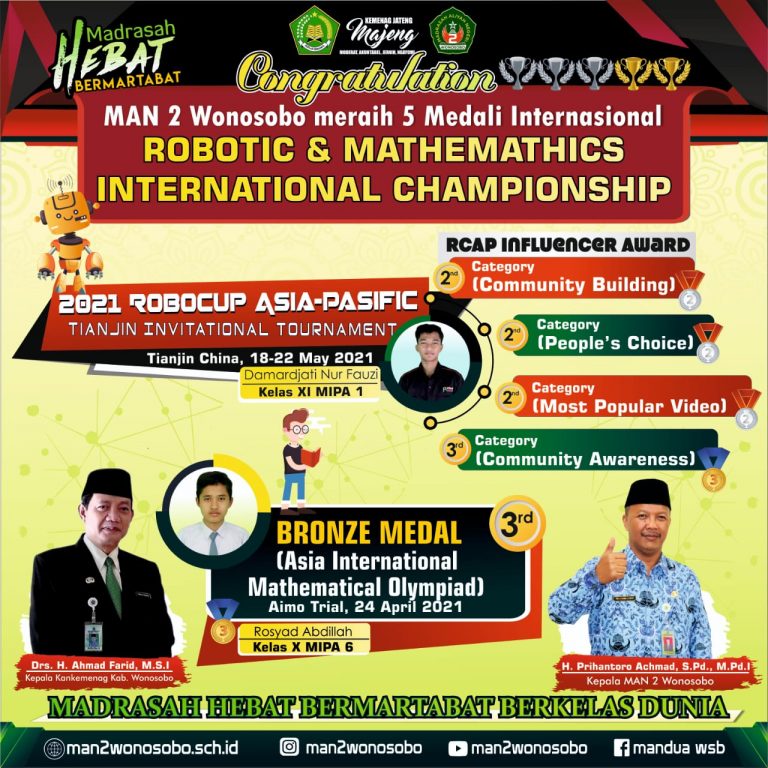 MAN 2 Wonosobo Raih 5 Medali Internasional Bidang Robotik dan Matematika