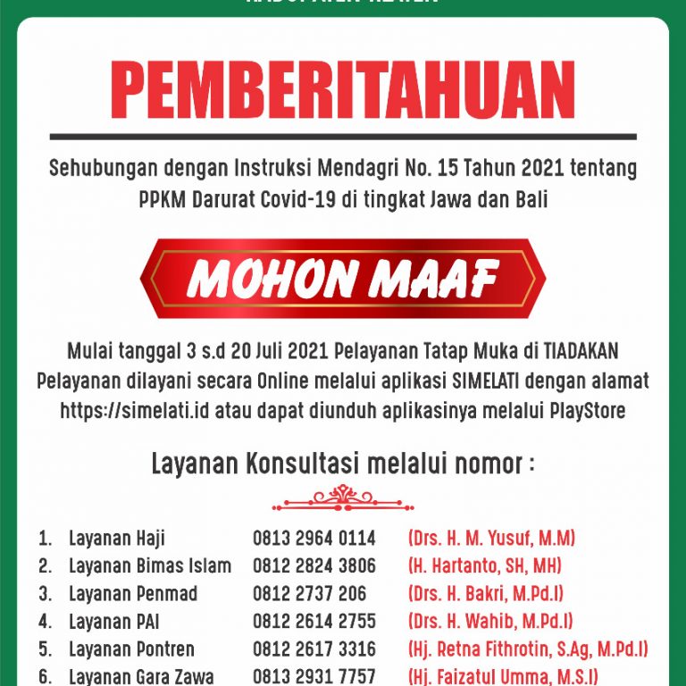 PPKM Darurat, Kemenag Klaten Tiadakan Pelayanan Tatap Muka
