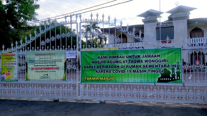 Masjid Agung At taqwa kabupaten Wonogiri di tutup untuk kegiatan peribadatan termasuk sholat idul adha