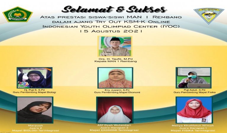 MAN 1 Rembang Sabet 3 Juara Tryout KSM-K Online 2021