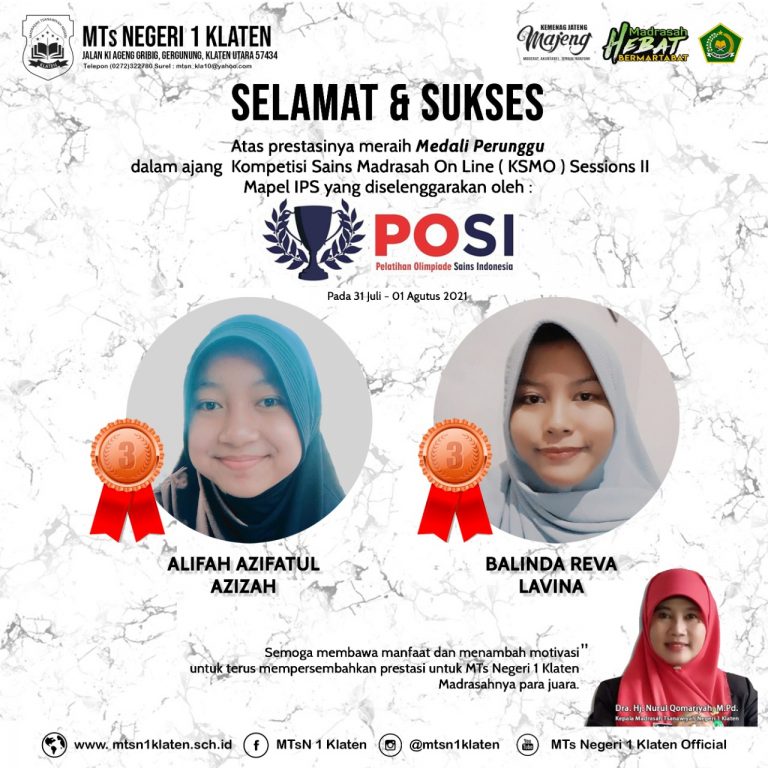 Siswi MTsN 1 Klaten Torehkan Prestasi di Awal Tahun Pelajaran 2021/2022