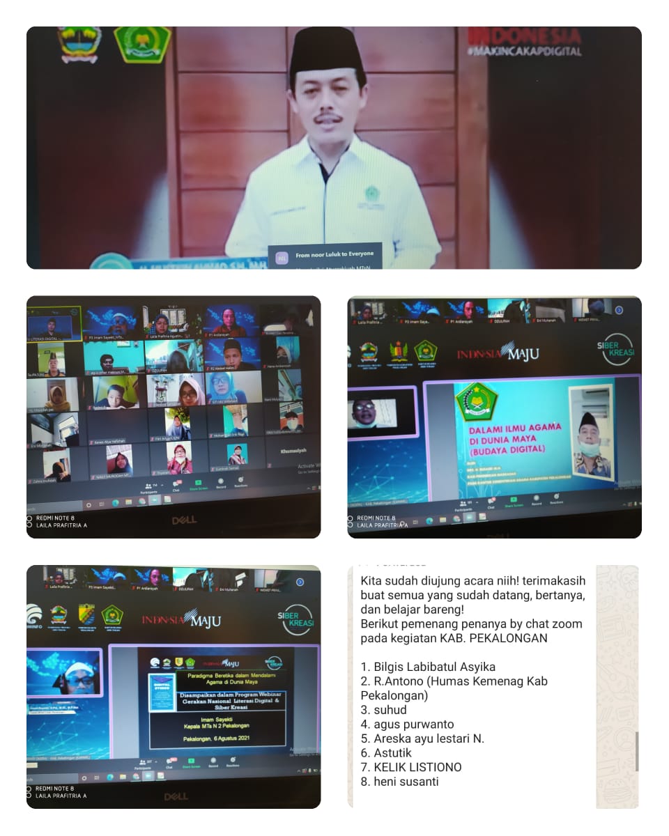 Siswi MTs N 2 Pekalongan Sebagai Pemenang Terbaik Pertanyaan Webinar Nasional Literasi Digital.