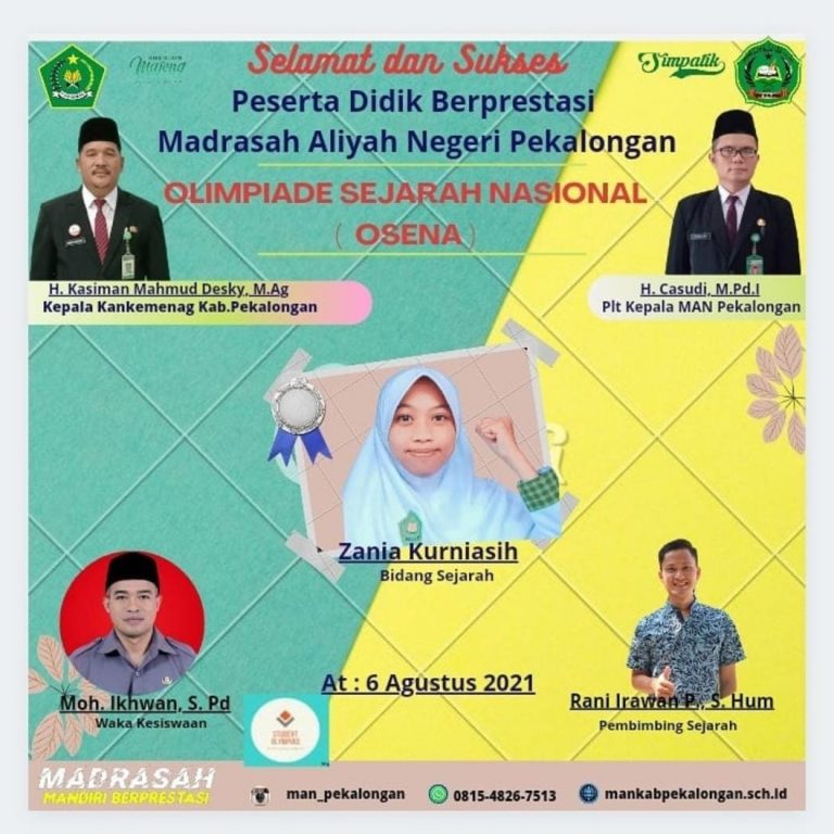 Perak Untuk Zania Kurniasih peserta didik MAN Pekalongan