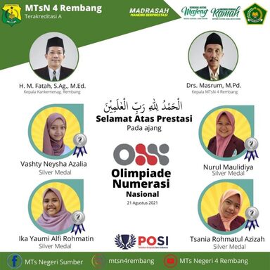 MTs Negeri 4 Rembang Raih 4 Medali Perak di Ajang ONN