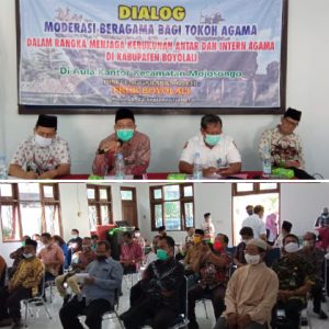 Ka Kankemenag memberikan materi dalam acara Dialog Penguatan Moderasi Beragama Bagi Tokoh Tokoh Agama