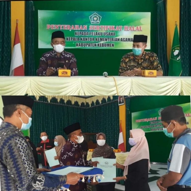 Kakankemenag Serahkan Sertifikat Halal Kepada Sepuluh Pelaku Usaha Di Kebumen