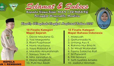 MAN 1 Rembang Meraih Peringkat Honorable Mention Olimpiade Pelajar Merdeka 2021