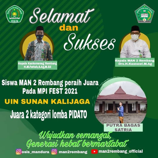 MAN 2 Rembang Raih Juara II Lomba Pidato