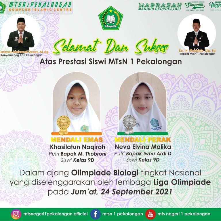 Dua Siswi MTs N 1 Pekalongan Raih Prestasi Di Ajang Olimpiade Biologi Tingkat Nasional