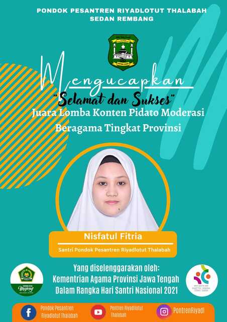 Ponpes Riyadl Boyong Juara Kompetisi Pidato Moderasi Beragama