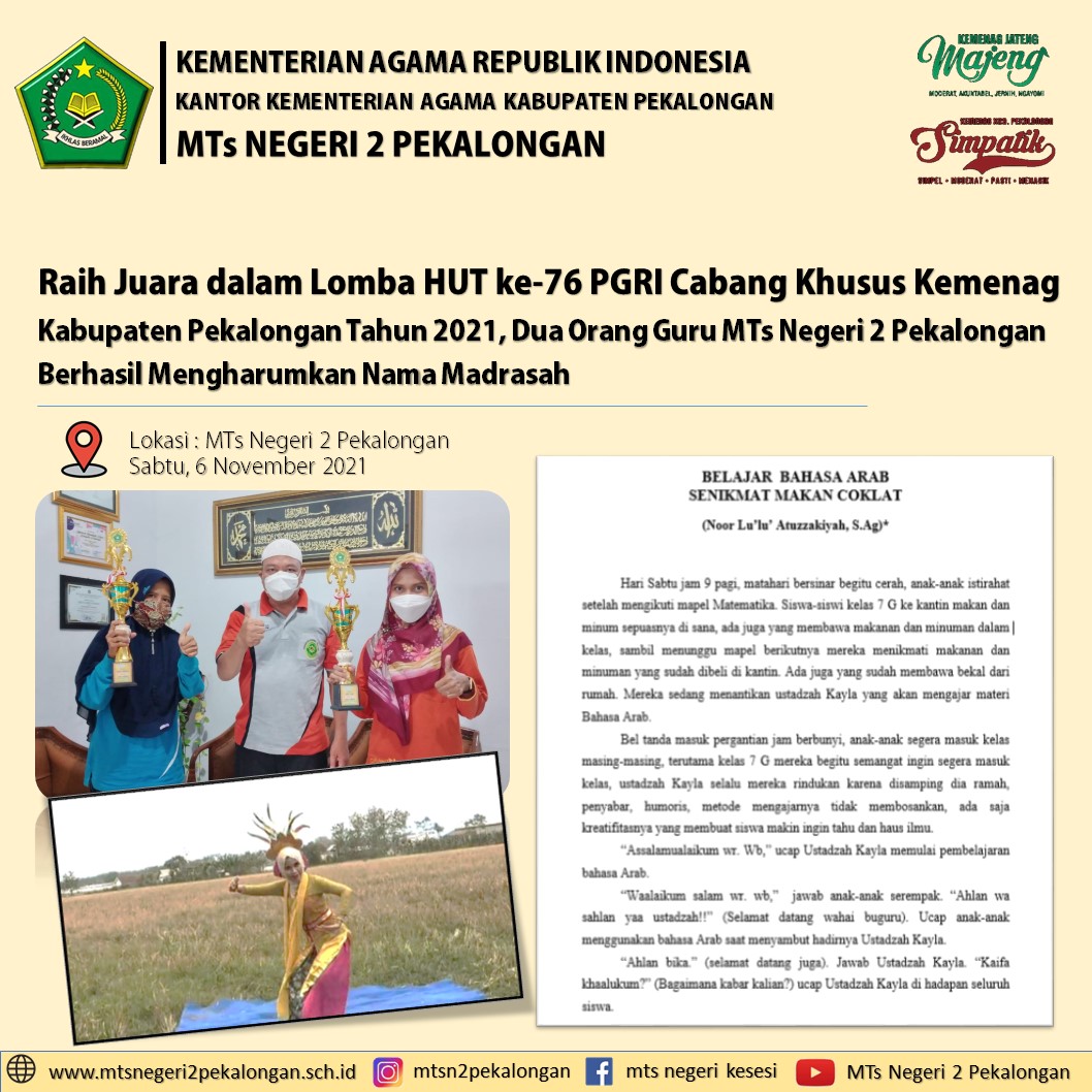Dua Orang Guru MTs Negeri 2 Pekalongan Harumkan Nama Madrasah