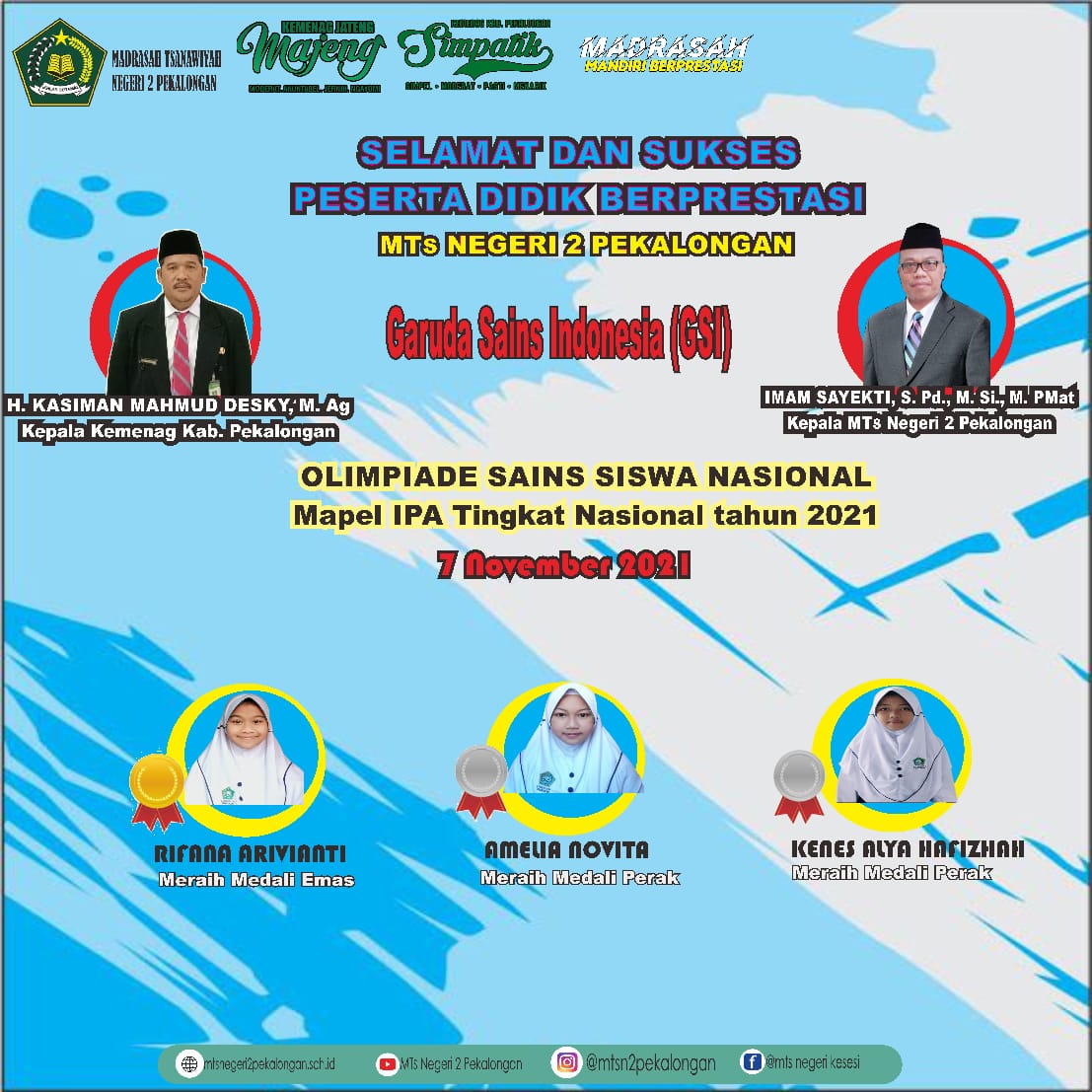 Tiga Pelajar MTs Negeri 2 Pekalongan Harumkan Nama di Kompetisi OSSN Tingkat Nasional