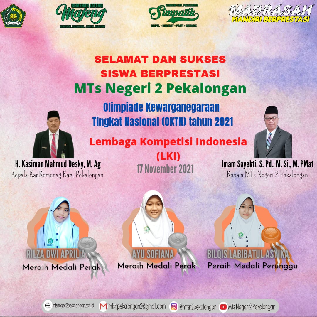 Siswi MTs Negeri 2 Pekalongan Raih Medali OKTN Tahun 2021