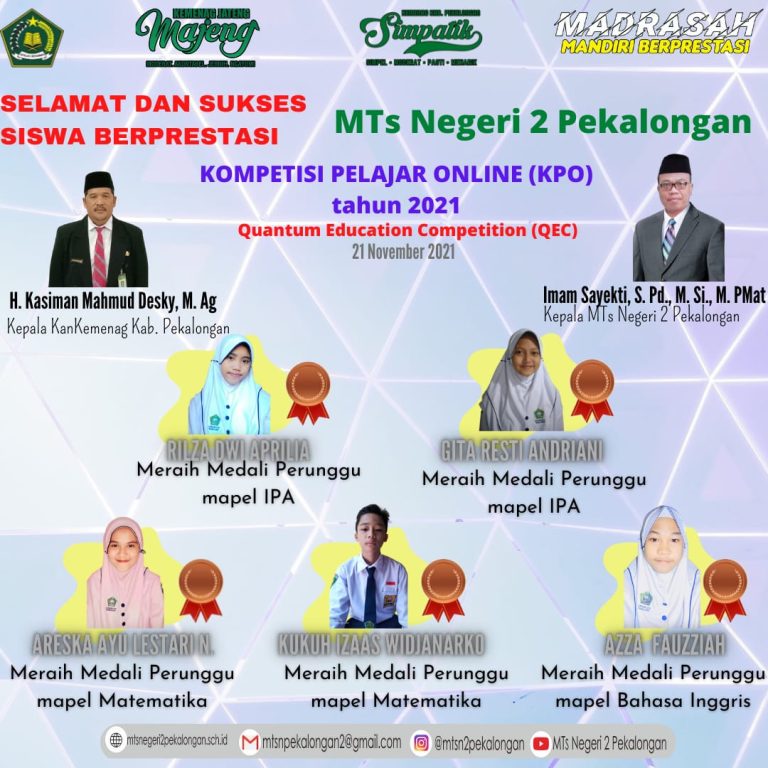 Lima Pelajar MTs Negeri 2 Pekalongan Rebut Medali di Ajang KPO Tingkat Nasional