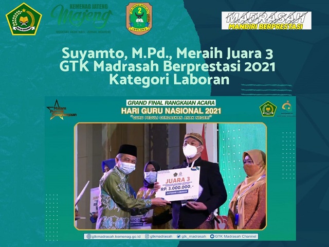 Suyamto, Laboran MAN 2 Boyolali meraih juara 3 dalam event Anugerah Guru dan Tenaga Kependidikan 2021