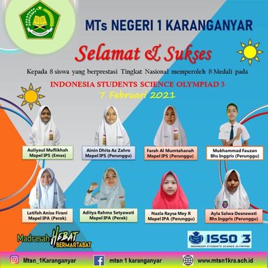 8 Siswa Siswai MTsN 1 Karanganyar Raih Medali di Ajang Kompetisi Sains Indonesia