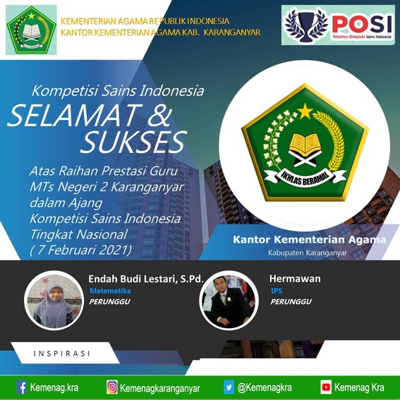 2 Guru MTsN 2 Karanganyar Meraih Medali Perunggu Dalam Ajang KSI