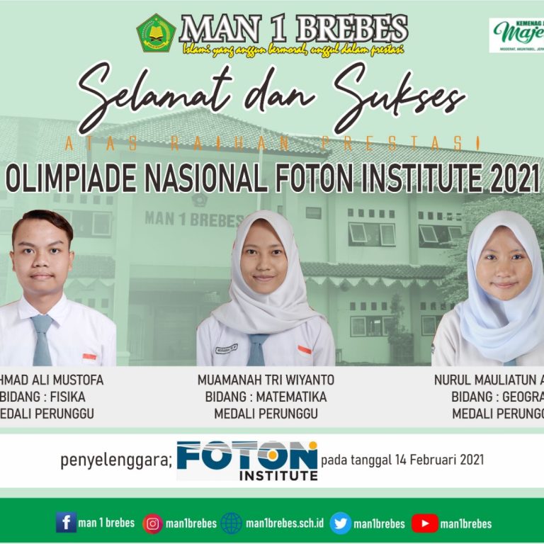 MAN 1 Brebes Raih Prestasi di Ajang Nasional Olimpiade Foton Institute 2021