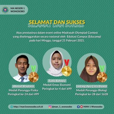 MAN 1 Wonosobo Raih 3 Kejuaraan Madrasah Olympiade Contest
