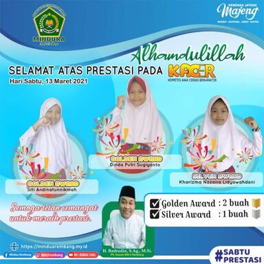 4 Siswi MI Negeri Rembang Raih 4 Medali pada Lomba Mapel Tingkat Nasional