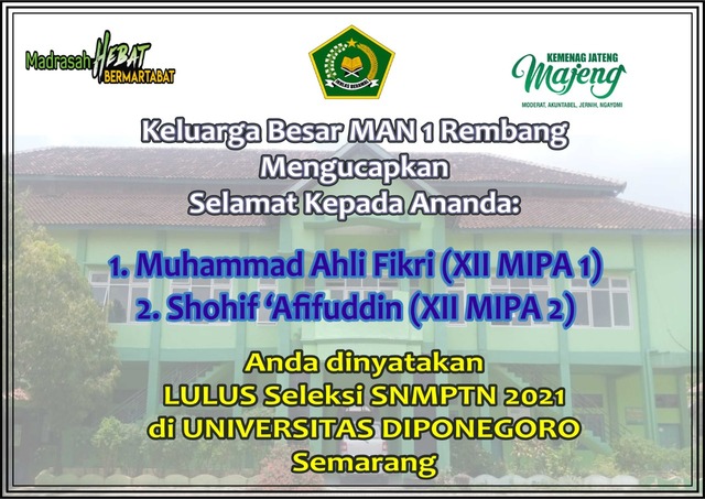 15 Siswa MAN 1 Rembang Lolos SNMPTN dan SPAN-PTKIN.