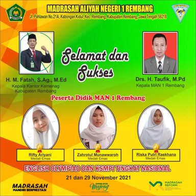 MAN 1 Rembang Sabet 3 Medali Emas Ajang KSMPI