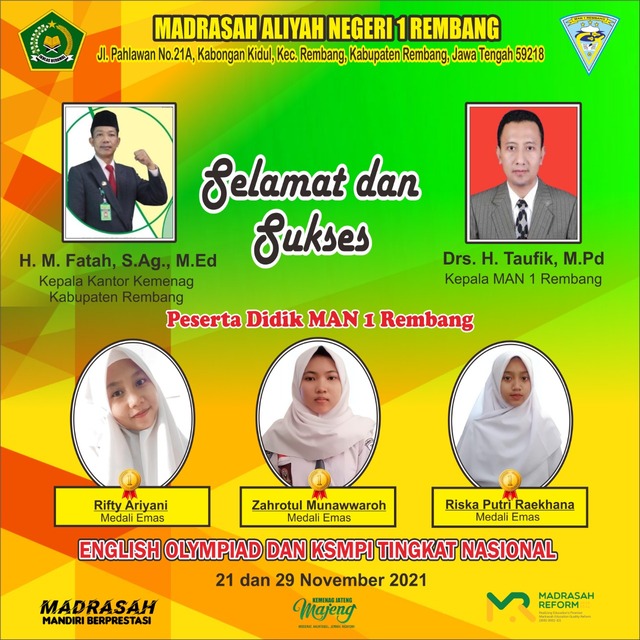 MAN 1 Rembang Sabet 3 Medali Emas Ajang KSMPI