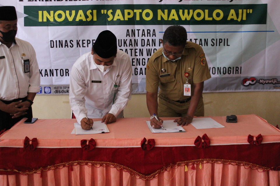 Kemenag Wonogiri dan Dinas Dukcapil Tandatangani Perjanjian Kerjasama “Sapto Nawolo Aji”