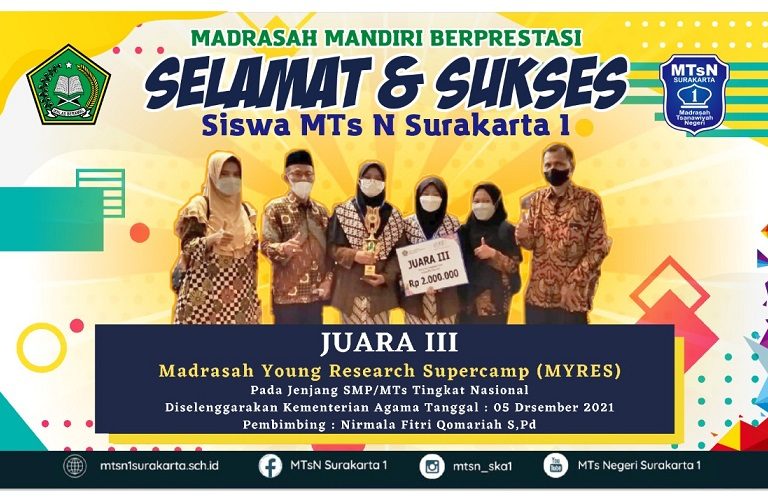MTsN Surakarta 1 Sabet Juara III di Ajang Myres 2021
