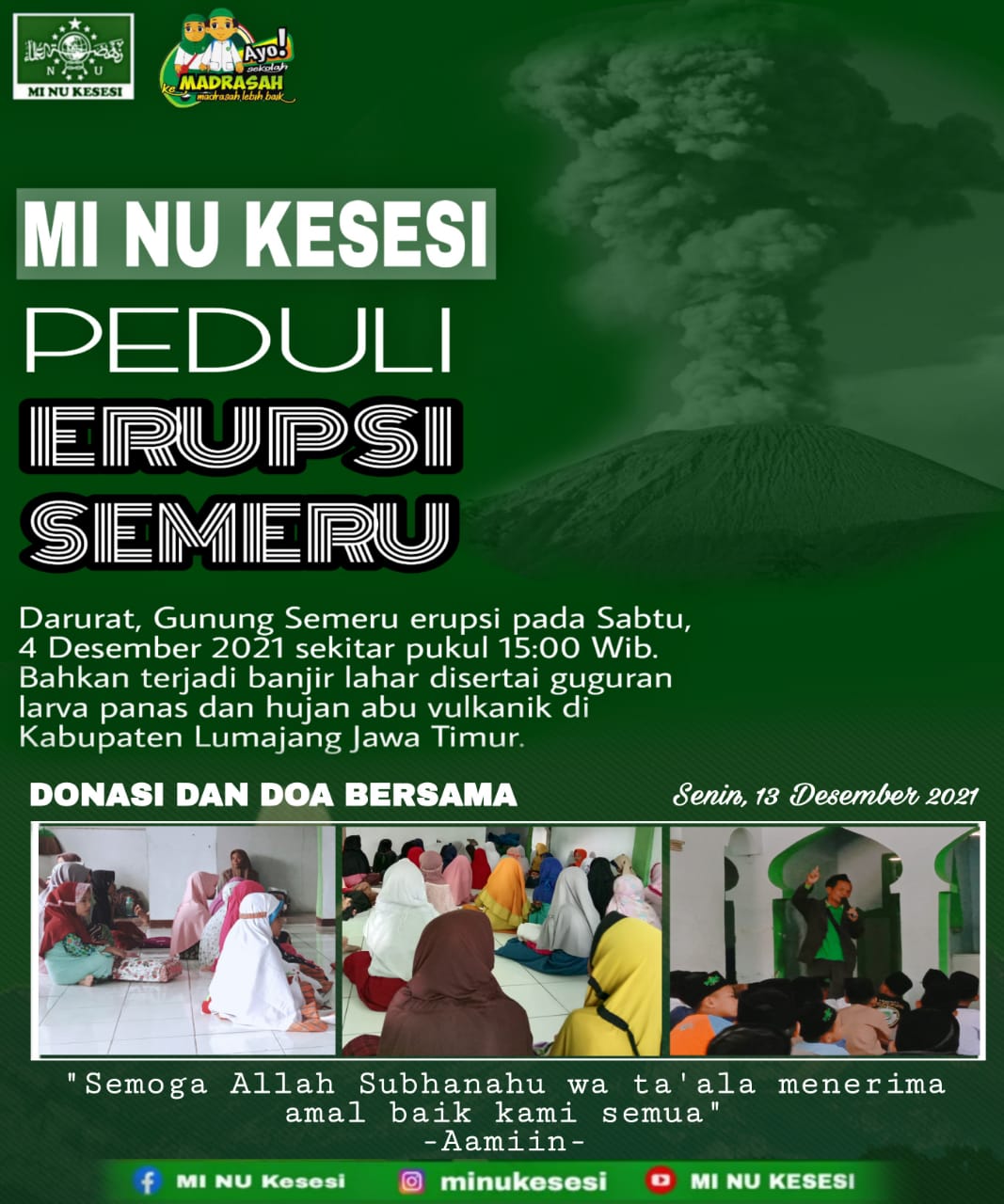 MI NU Kesesi Peduli Erupsi Semeru