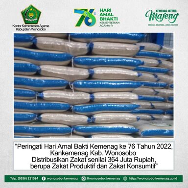Peringati HAB ke 76 Kemenag, Kankemenag Wonosobo Distribusikan Zakat Senilai 364 Juta Rupiah