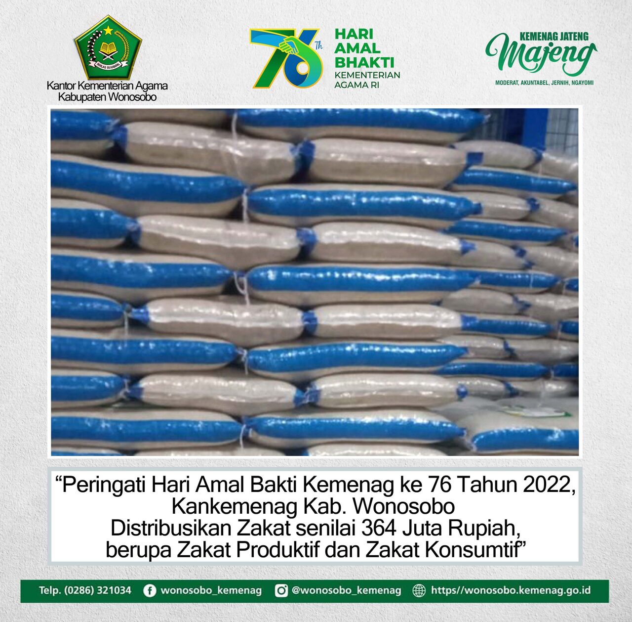 Peringati HAB ke 76 Kemenag, Kankemenag Wonosobo Distribusikan Zakat Senilai 364 Juta Rupiah