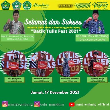 MAN 2 Rembang Borong 4 Piala Kompetisi Batik Tulis Lasem Festival