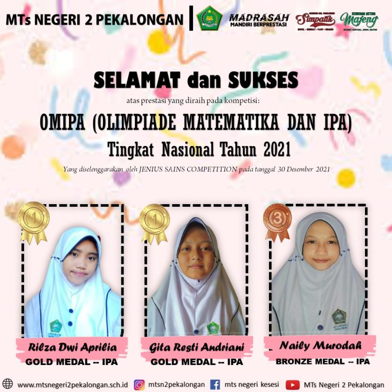 Siswa MTsN 2 Pekalongan Meraih Prestasi di Ajang OMIPA Tingkat Nasional