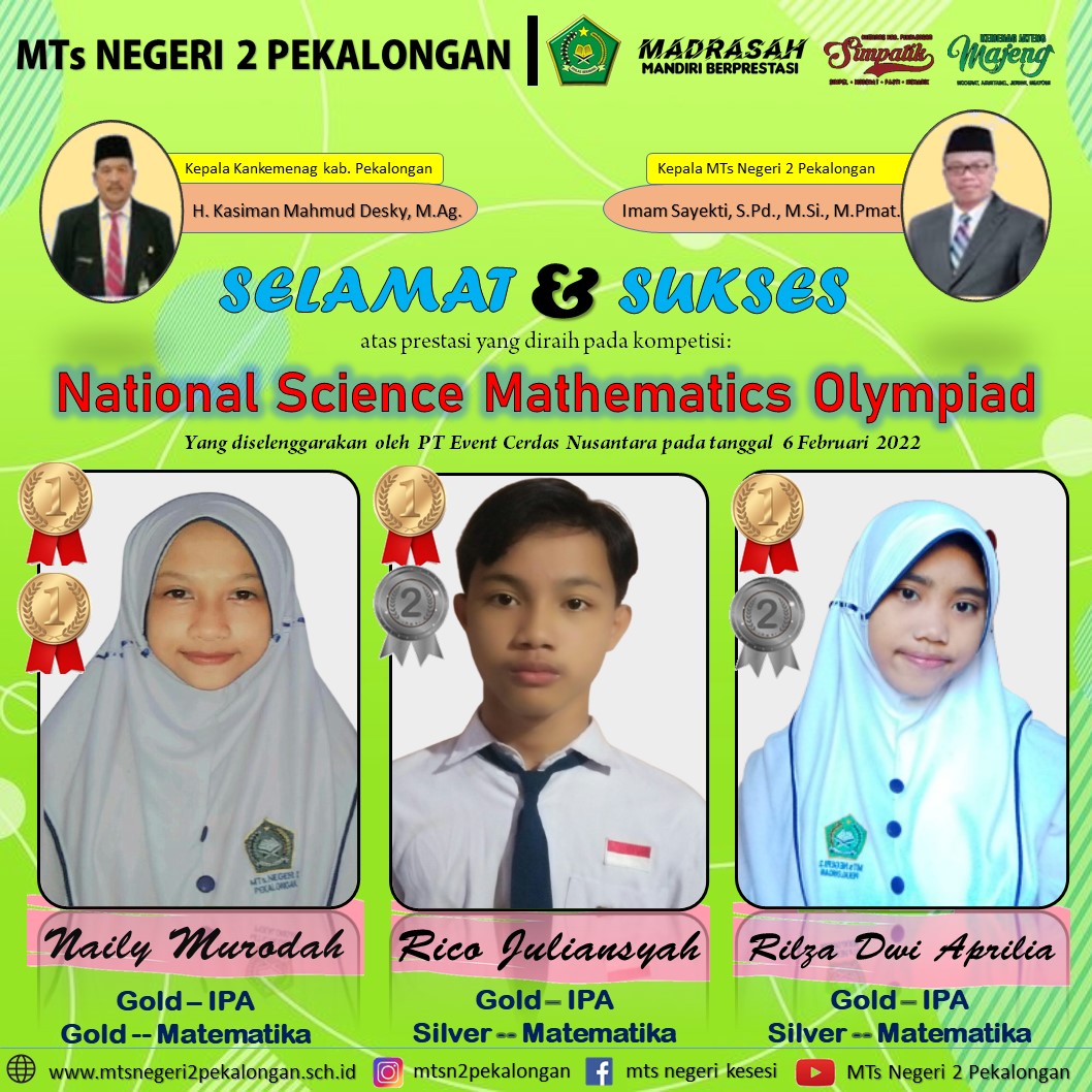 Tiga Siswa MTsN 2 Pekalongan Raih Prestasi di Ajang NSMO 2022