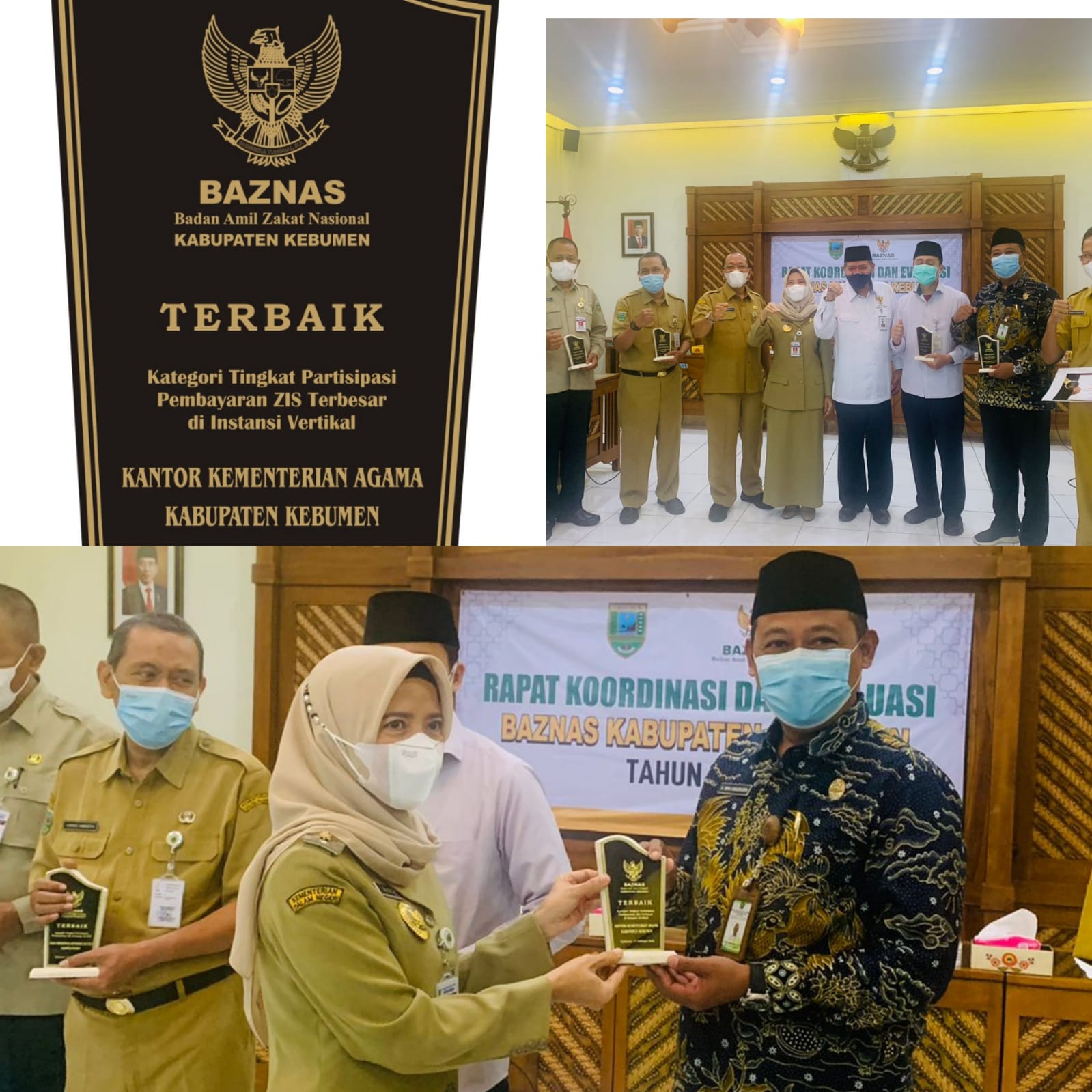Kemenag Kebumen Raih Penghargaan Instansi Vertikal Terbaik Partisipasi Pembayaran ZIZ di Kabupaten Kebumen.