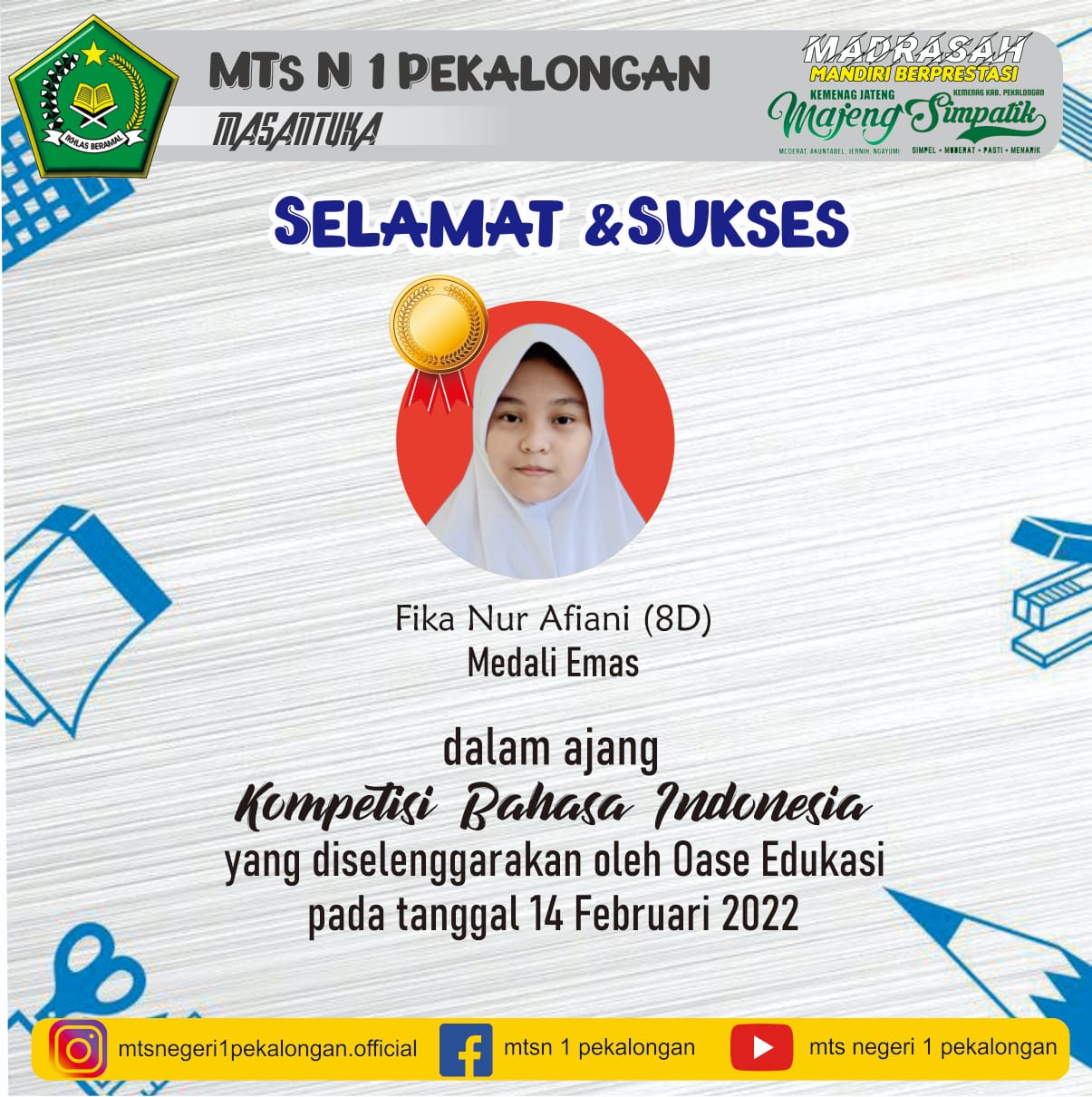 Siswa Masantuka Raih Medali Emas Kompetisi Bahasa Indonesia