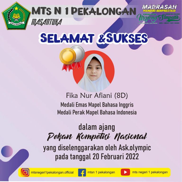 Siswi MTs. N 1 Pekalongan Raih Medali Pekan Kompetisi Nasional