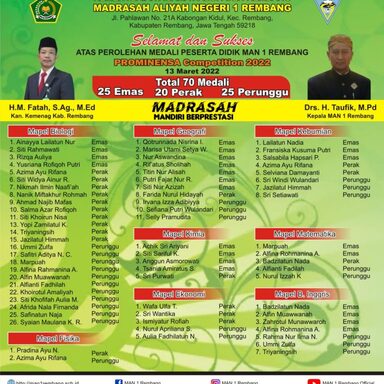 MAN 1 Rembang Sabet 25 Emas dalam Ajang Prominensa tahun 2022