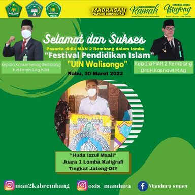 MAN 2 Rembang Sabet Juara 1 Lomba  Kaligrafi se-Jateng dan DIY