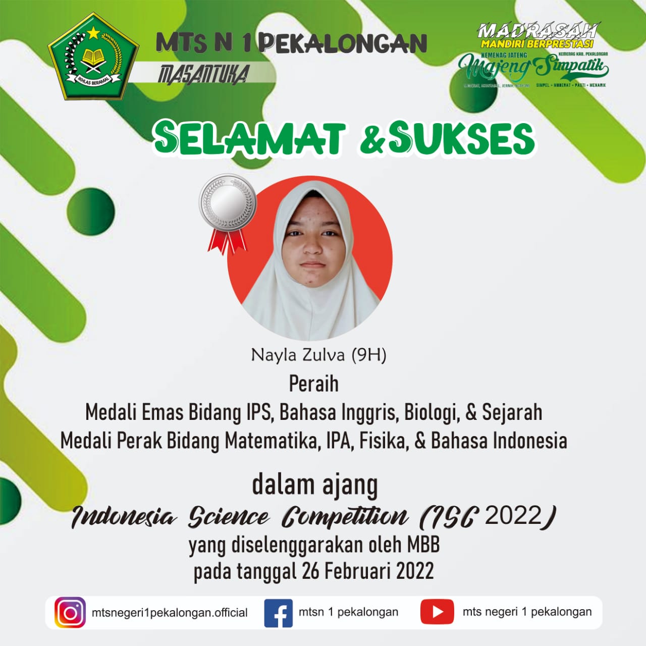 8 Medali Diraih Nayla Zulva pada Event ISC 2022