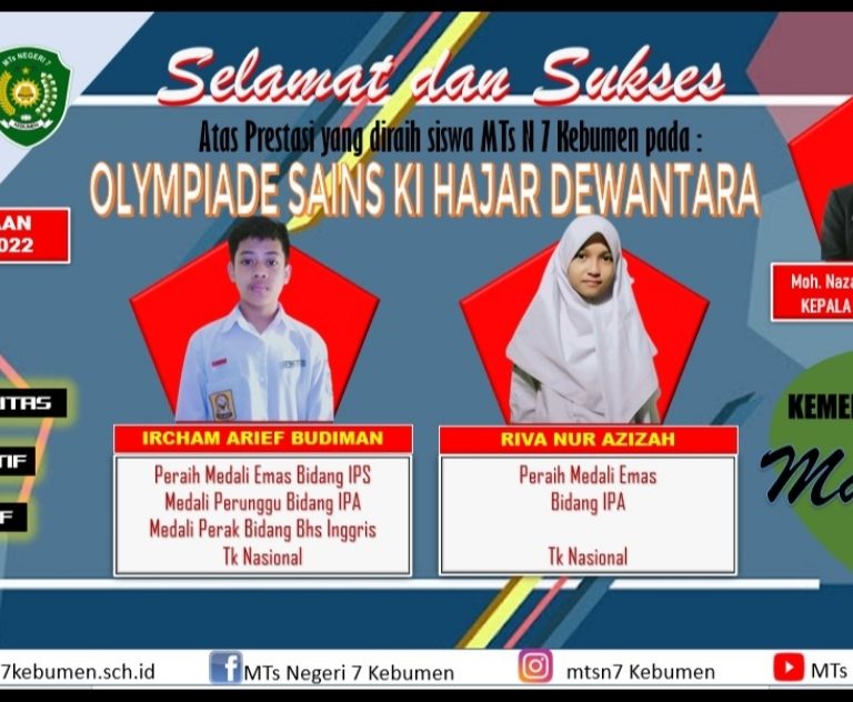 MTsN 7 Kebumen Raih Emas pada Ajang O.S. Ki Hajar Dewantara Tingkat Nasional Th. 2022