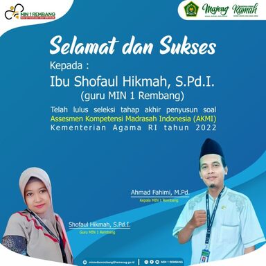 Shofaul Hikmah, Guru MIN 1 Rembang Lolos AKMI 2022
