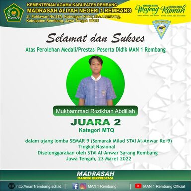 Kado Jelang Ramadan, MAN 1 Rembang Juara 2 MTQ Tingkat Nasional