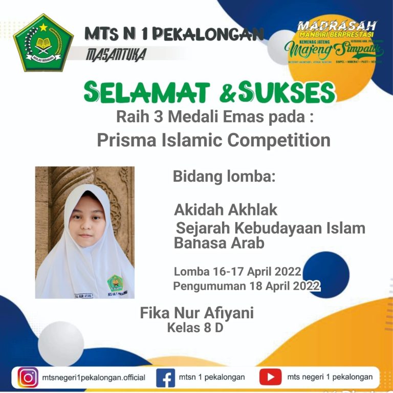 Siswa MTs N 1 Pekalongan Raih 3 Medali Emas tingkat Nasional