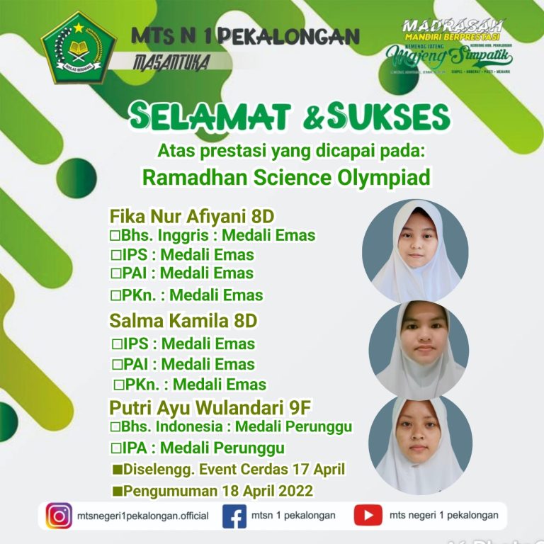 Tiga Siswa dari MTs N 1 Pekalongan Raih 9 Medali RSO 2022.