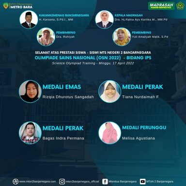 4 Siswa MTsN 2 Banjarnegara Dapat Prestasi Cemerlang di Olimpiade Sains Nasional (OSN) 2022